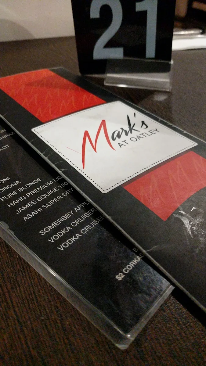 Menu, Mark's at Oatley