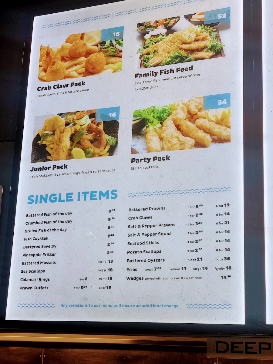Menu, Aces Ocean Foods