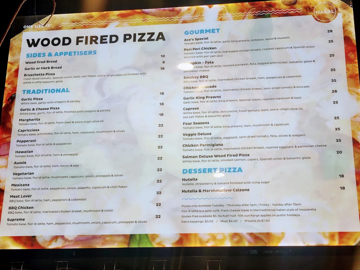 Menu, Aces Ocean Foods