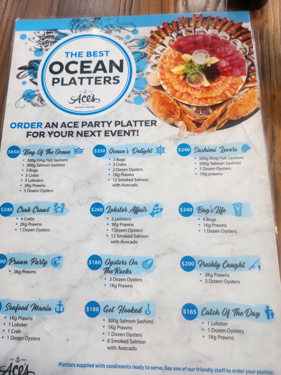 Menu, Aces Ocean Foods