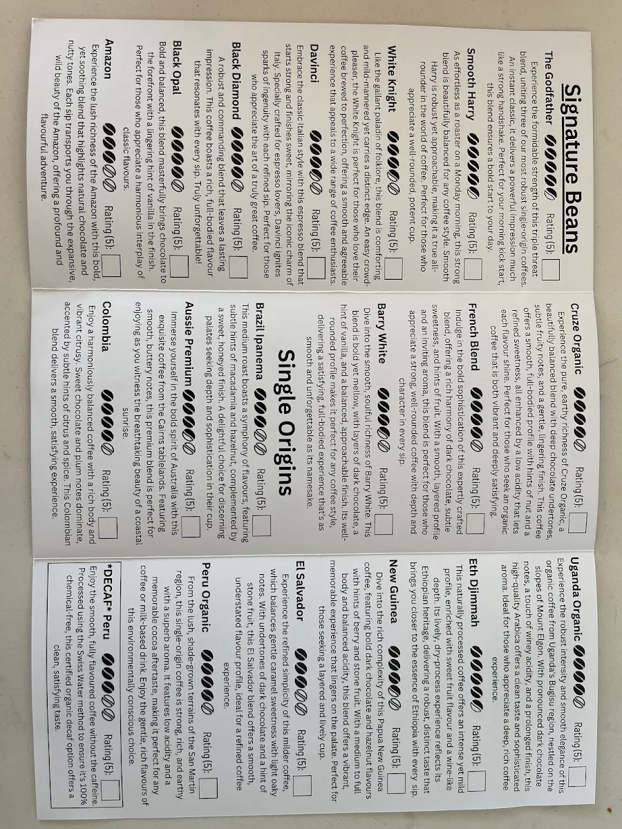 Menu, Cruze Coffee Carindale