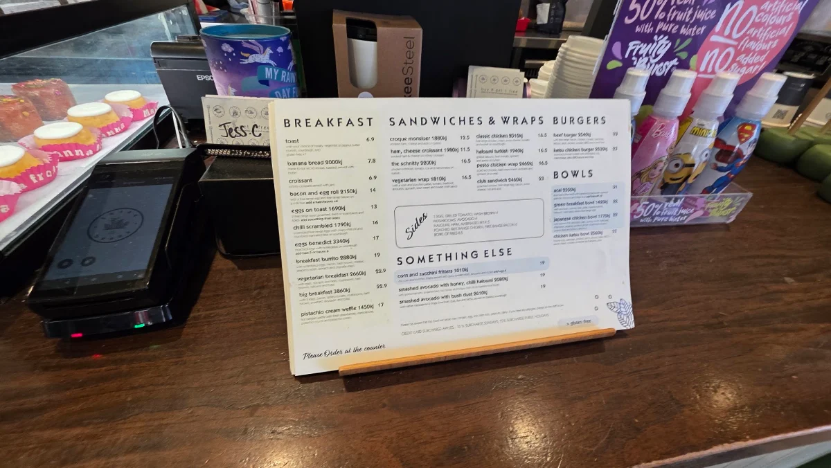 Menu, Three Beans Warringah Mall
