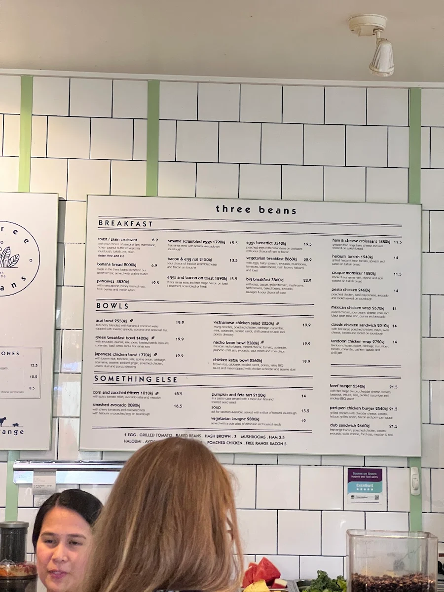 Menu, Three Beans Warringah Mall