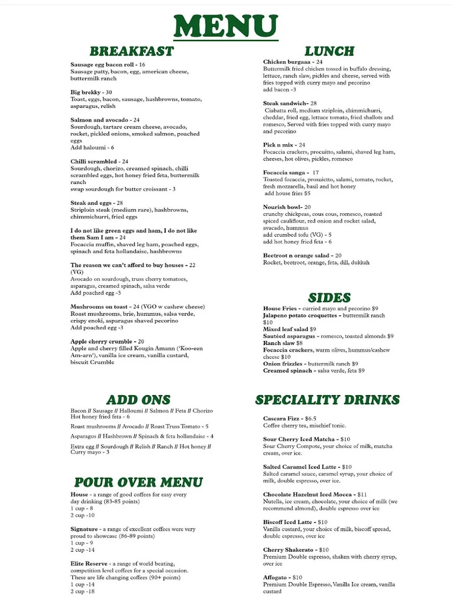 Menu, ONE BLOCK UP