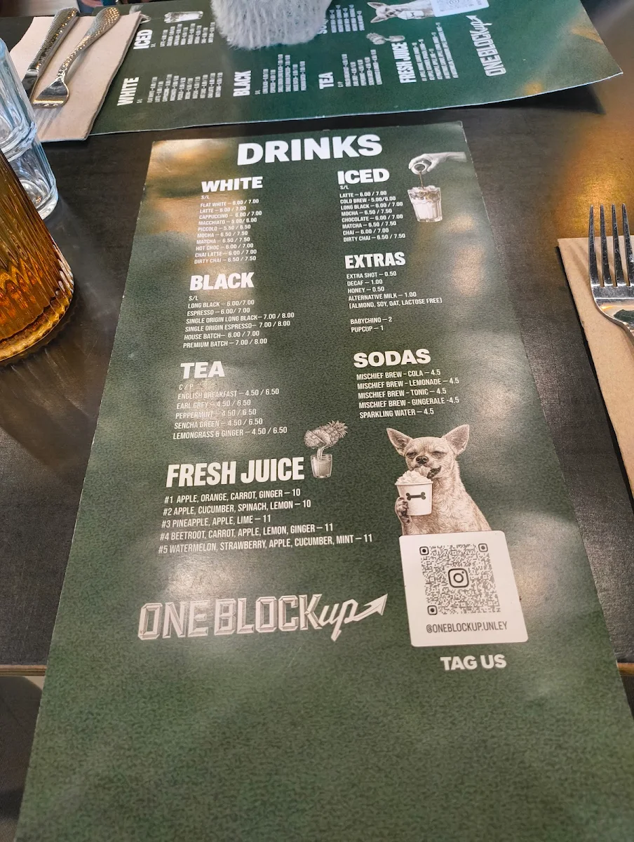 Menu, ONE BLOCK UP