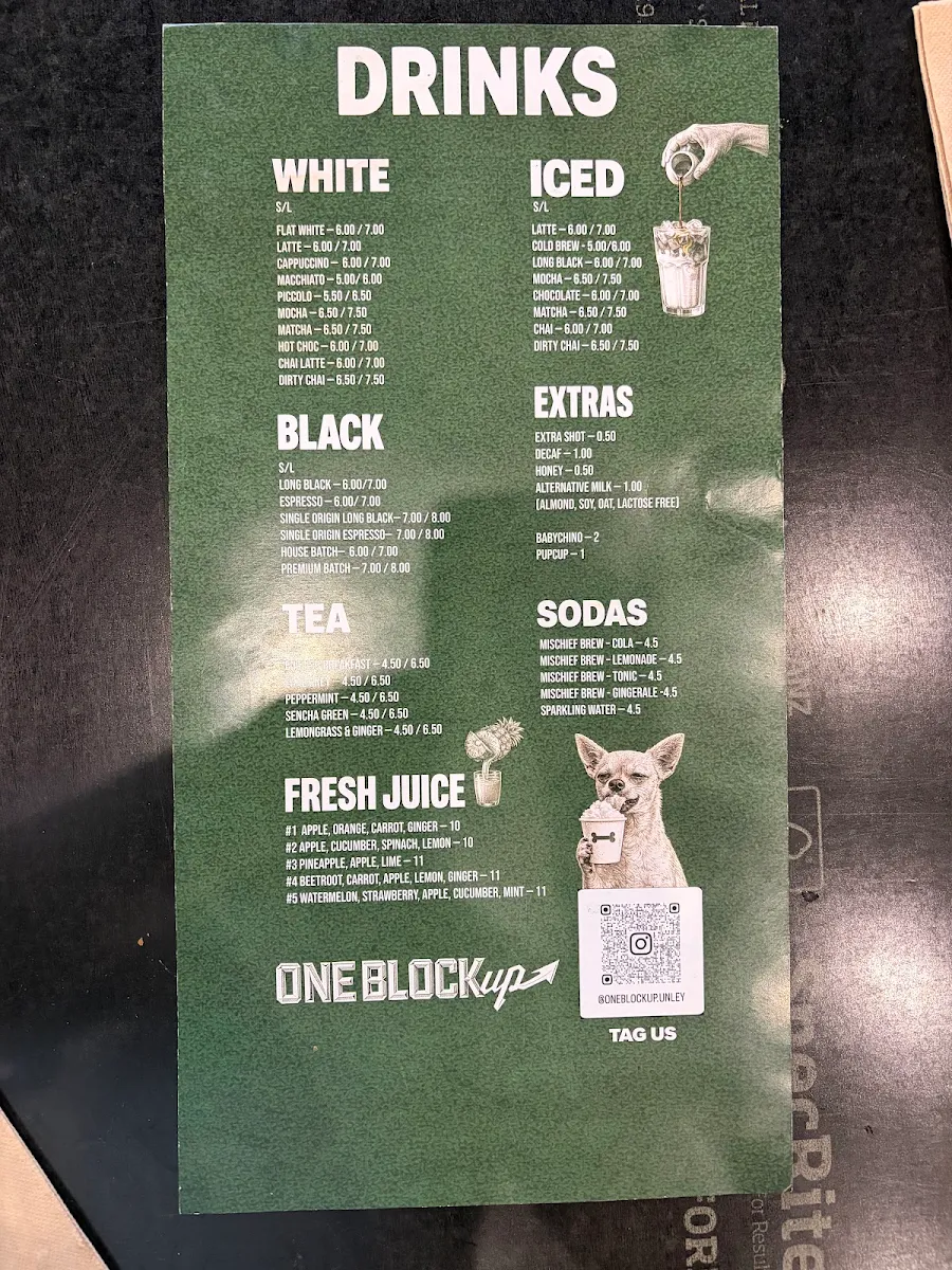 Menu, ONE BLOCK UP