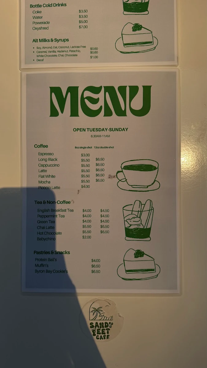 Menu, Sandy Feet Cafe Kawana