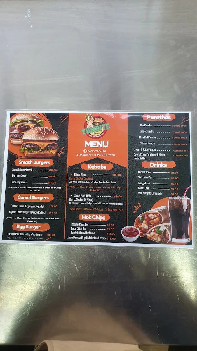 Menu, Yumbite Kebabs & Burgers