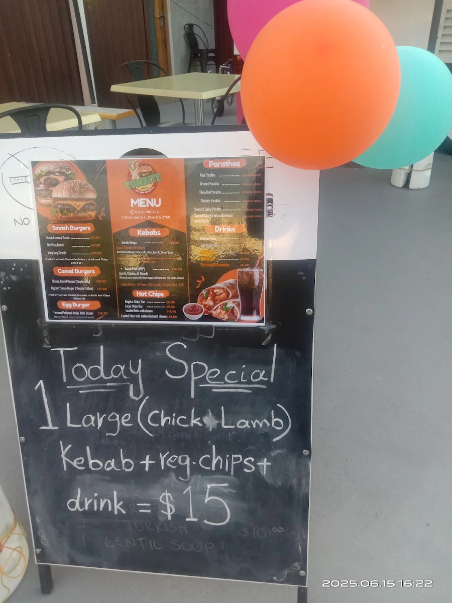 Menu, Yumbite Kebabs & Burgers