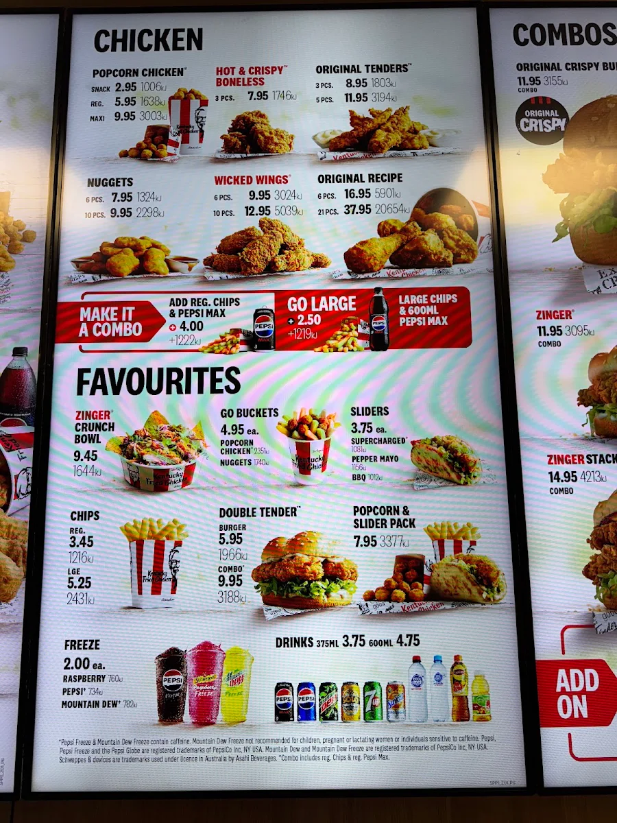Menu, KFC Forster