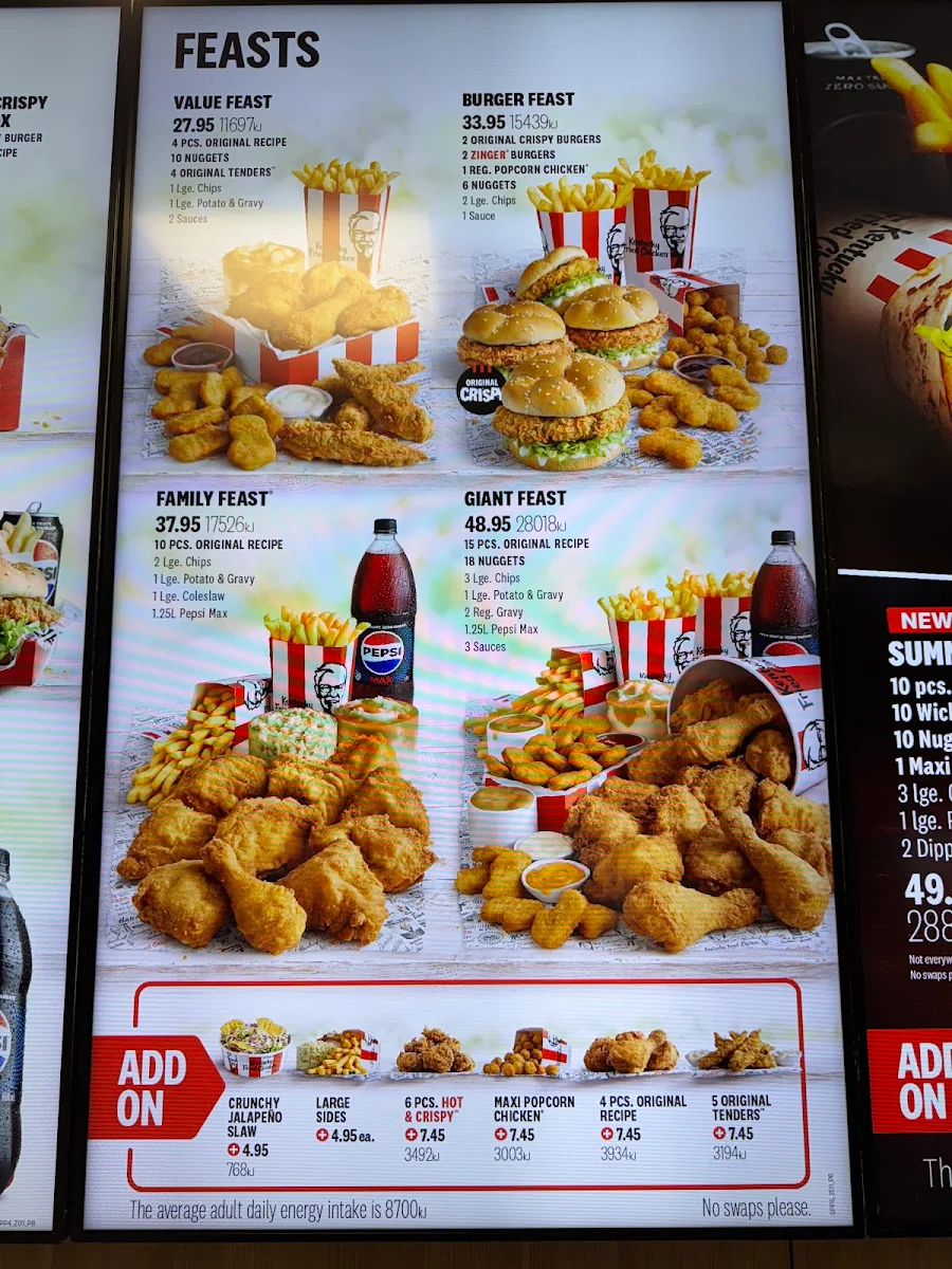 Menu, KFC Forster