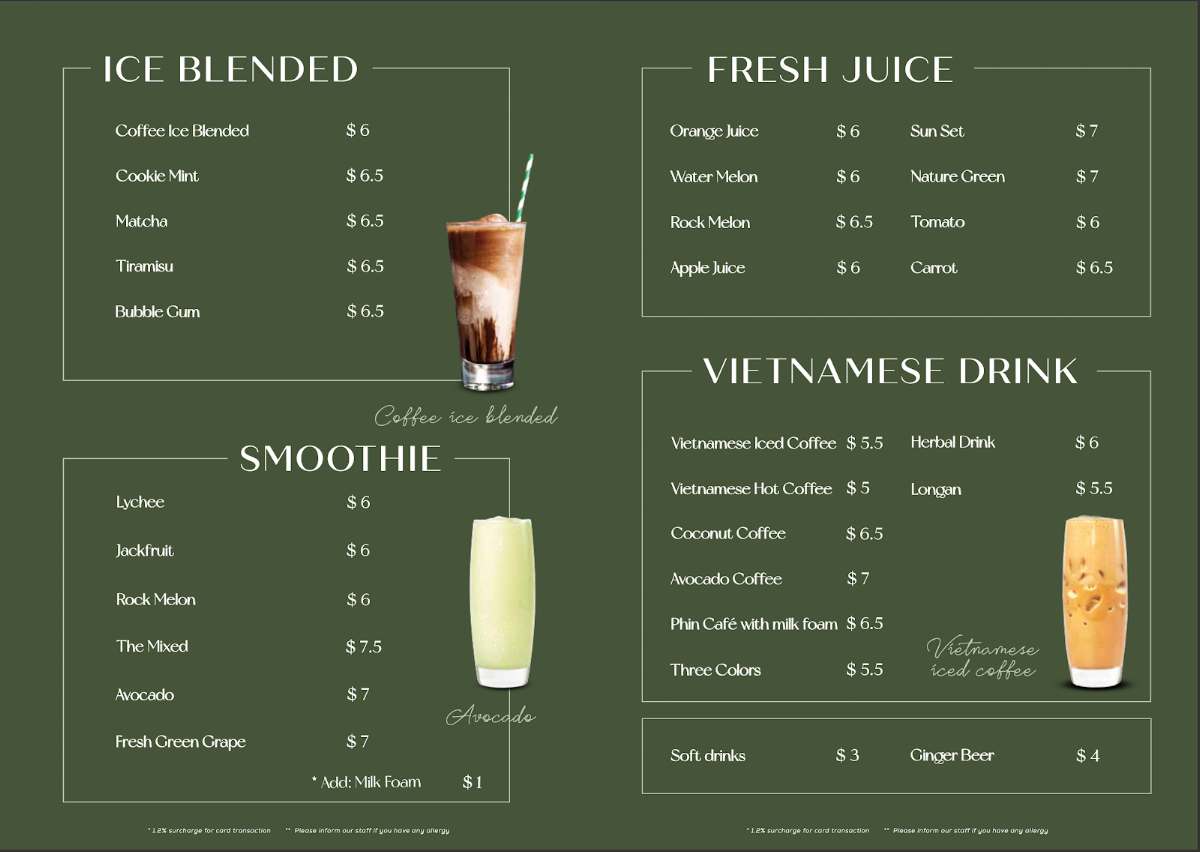 Menu, Madam Pho Newington