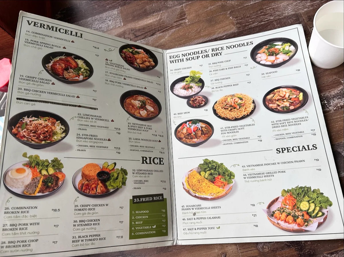 Menu, Madam Pho Newington