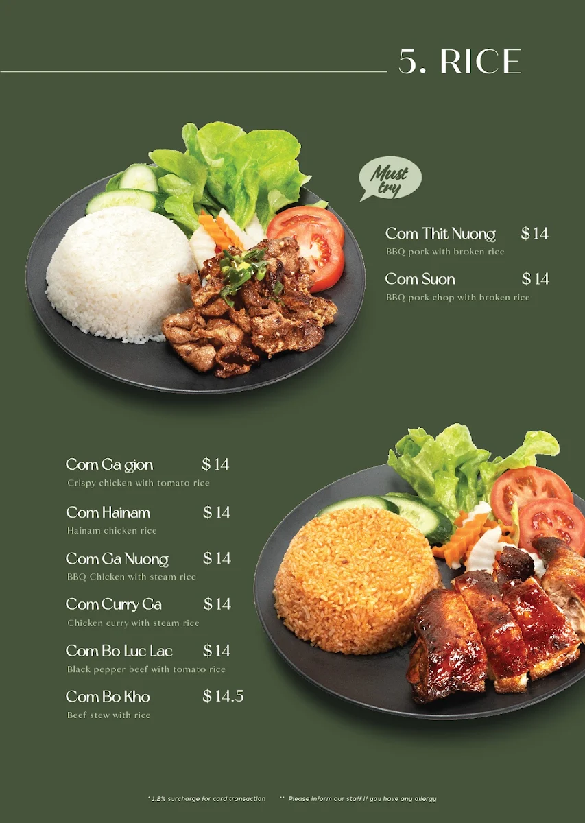 Menu, Madam Pho Newington
