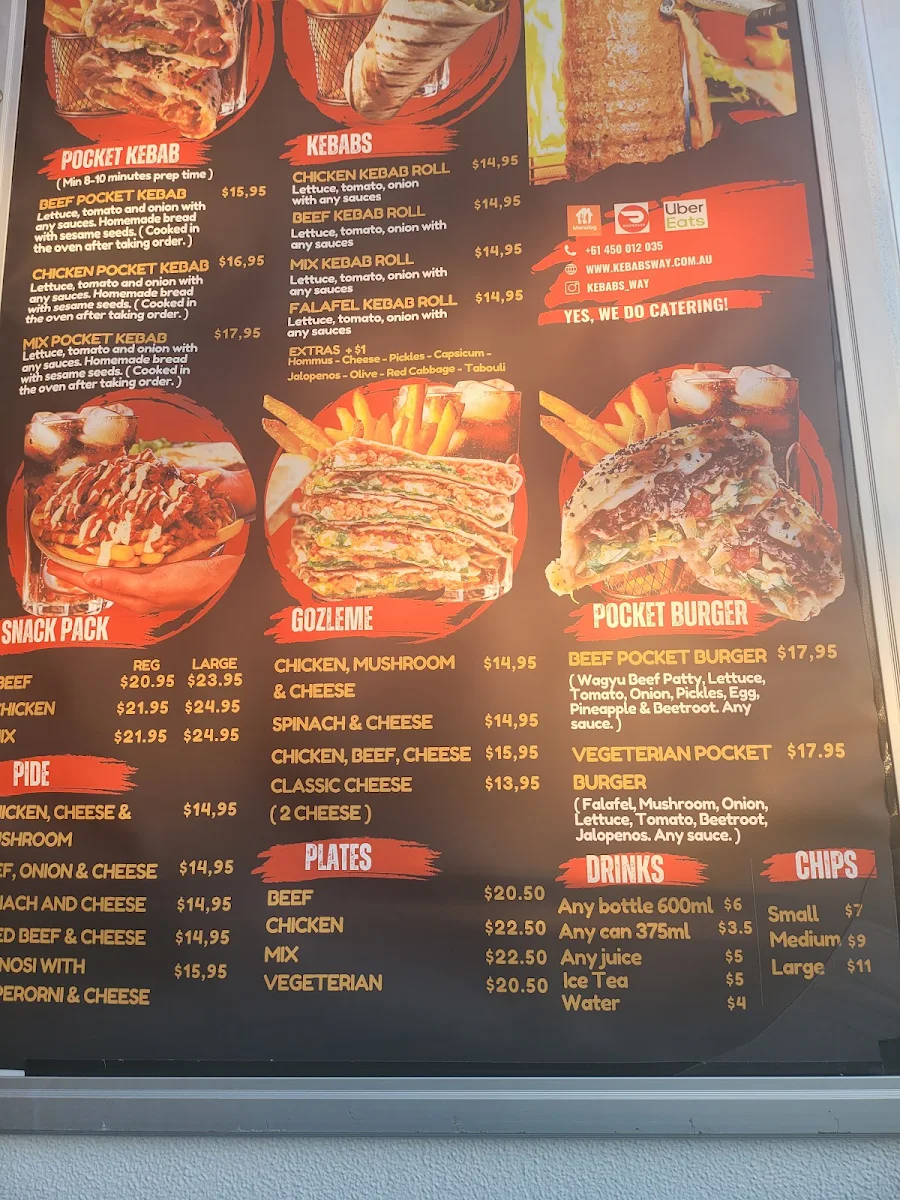 Menu, Norwest Kebab House