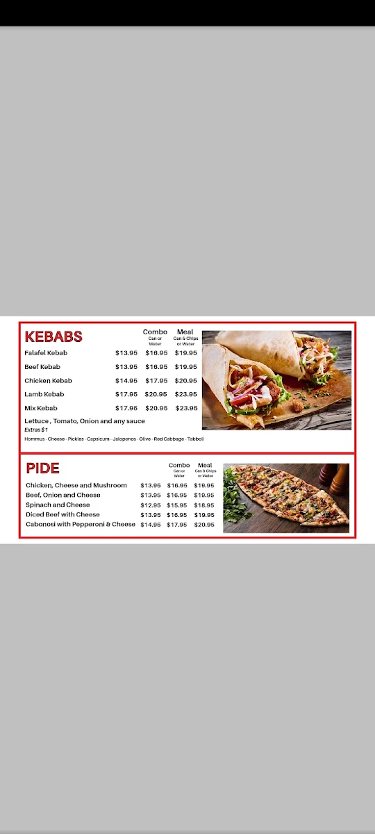 Menu, Norwest Kebab House