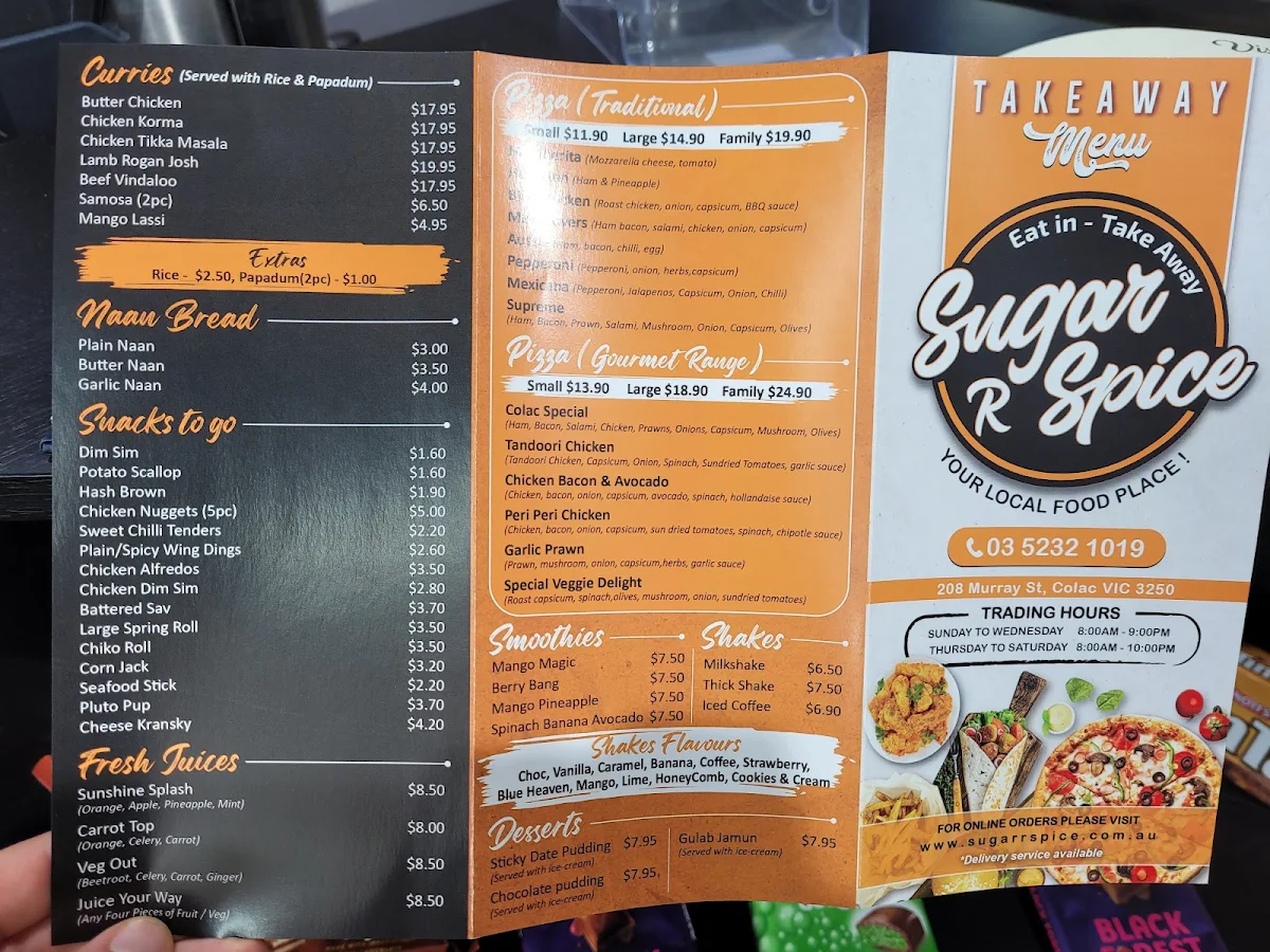 Menu, SUGAR R SPICE