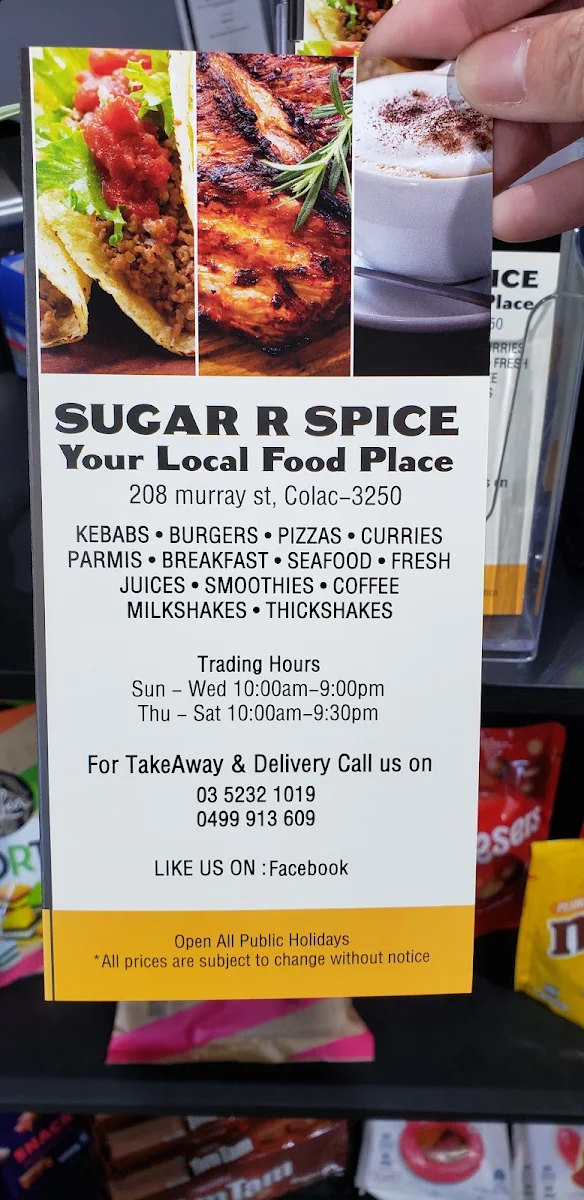 Menu, SUGAR R SPICE