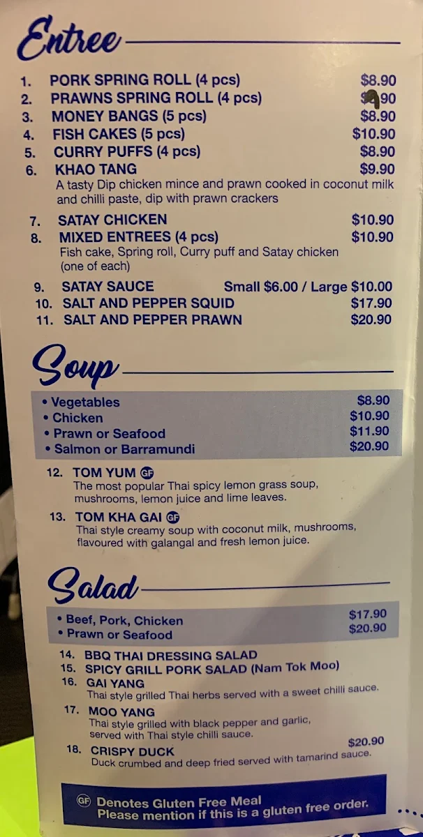 Menu, Be Well Thai Restaurant Illawong