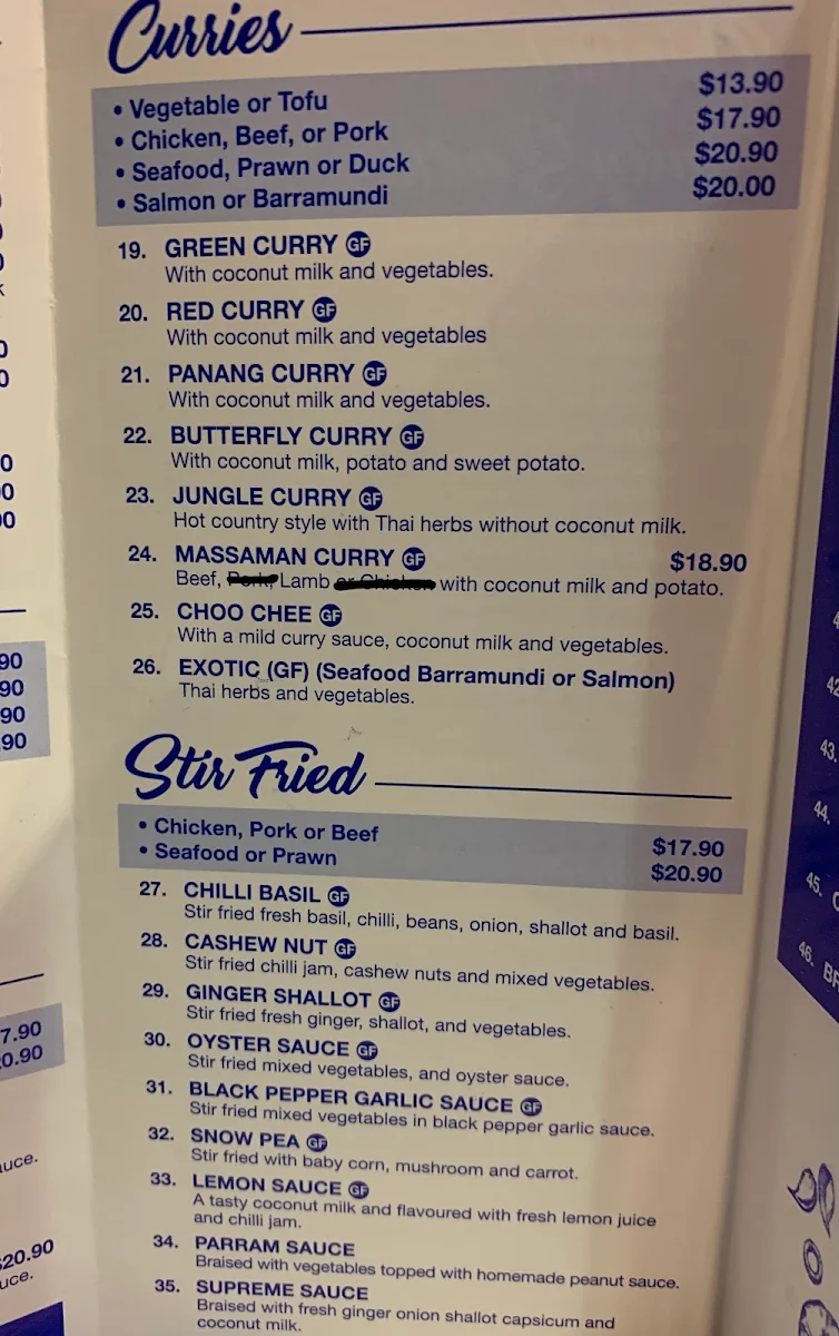 Menu, Be Well Thai Restaurant Illawong