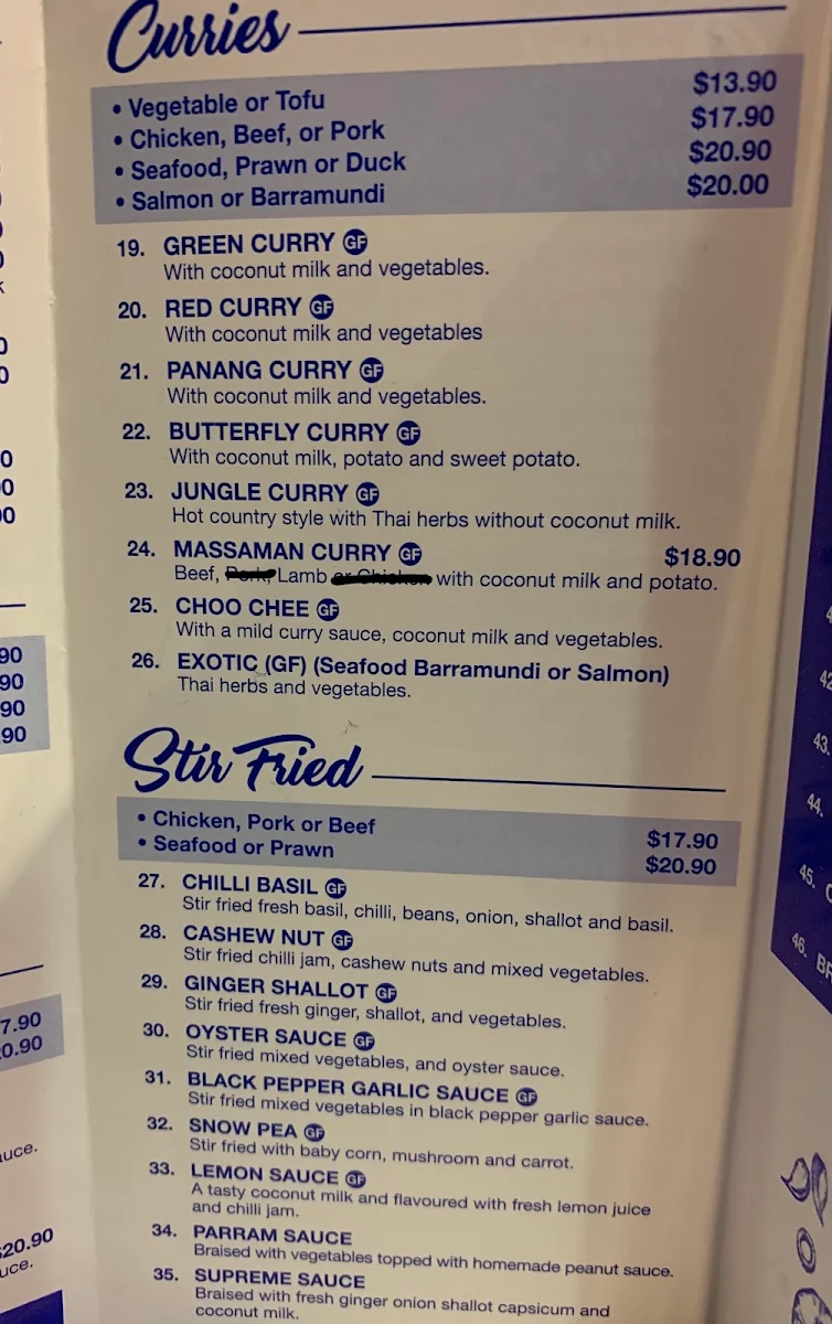 Menu, Be Well Thai Restaurant Illawong