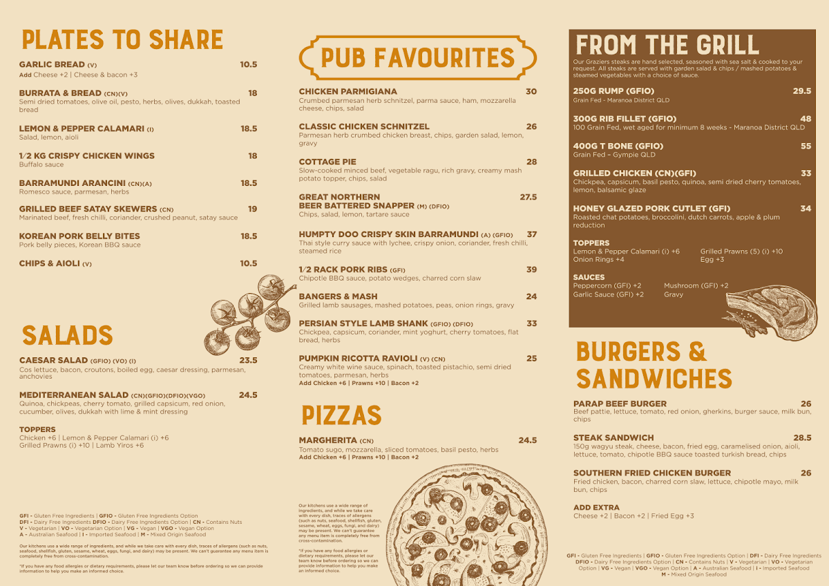 Menu, Parap Tavern