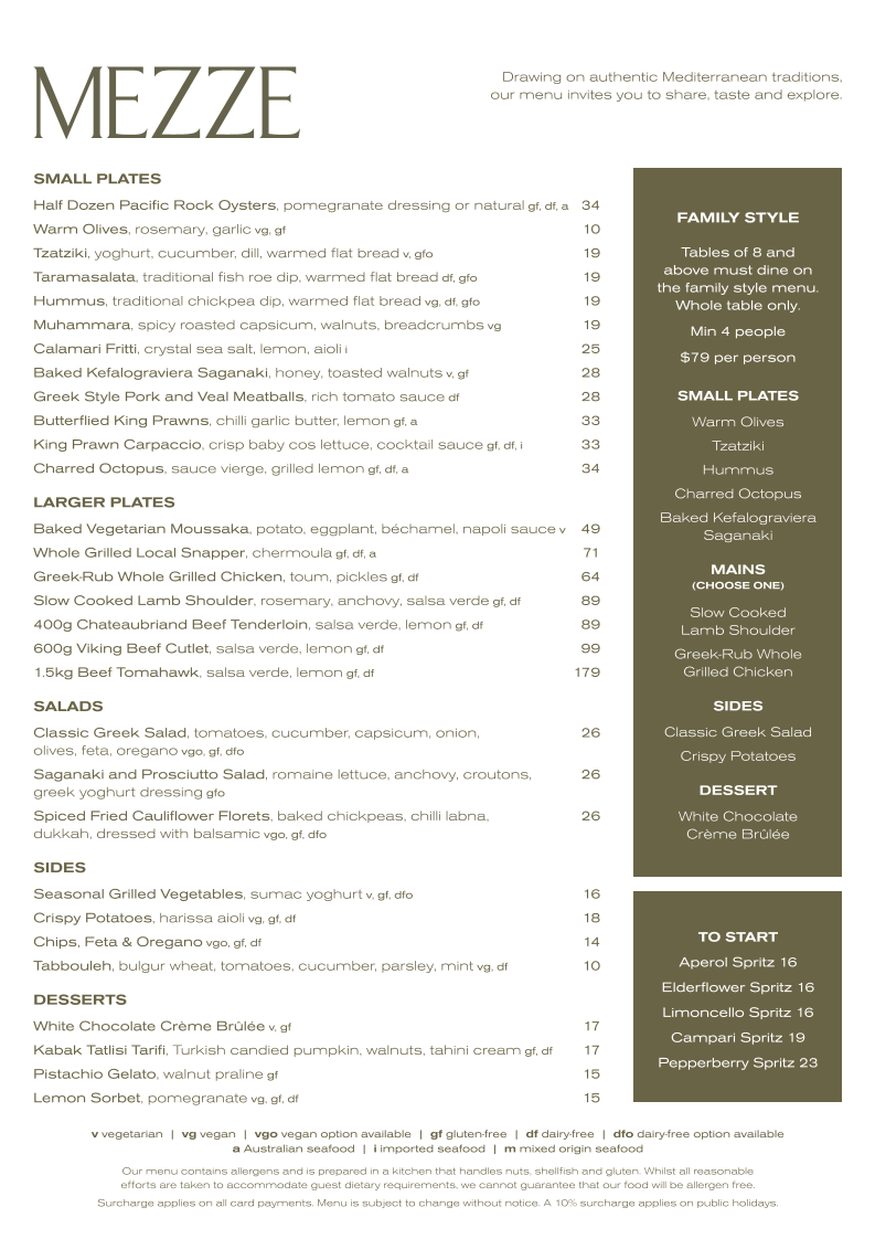 Menu, Mezze at Peppers Hunter Valley
