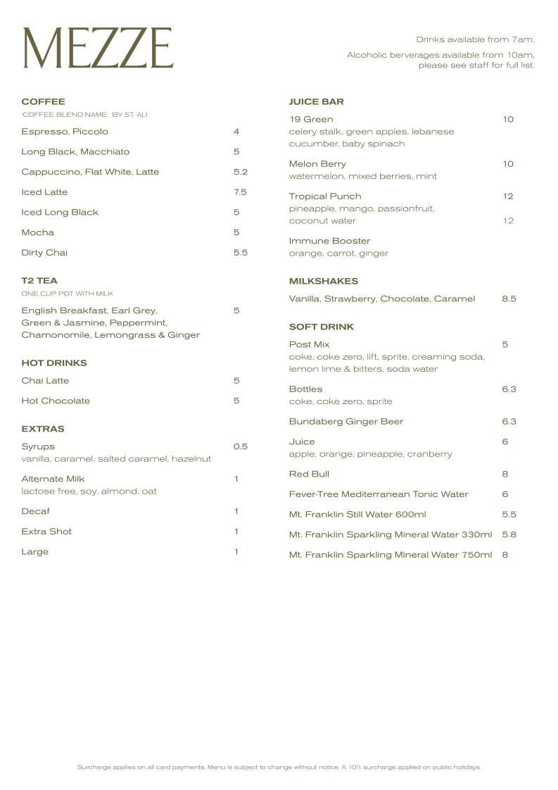 Menu, Mezze at Peppers Hunter Valley