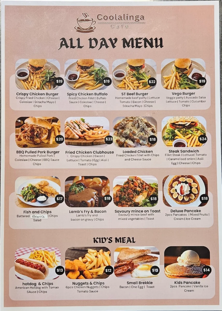 Menu, Coolalinga Cafe