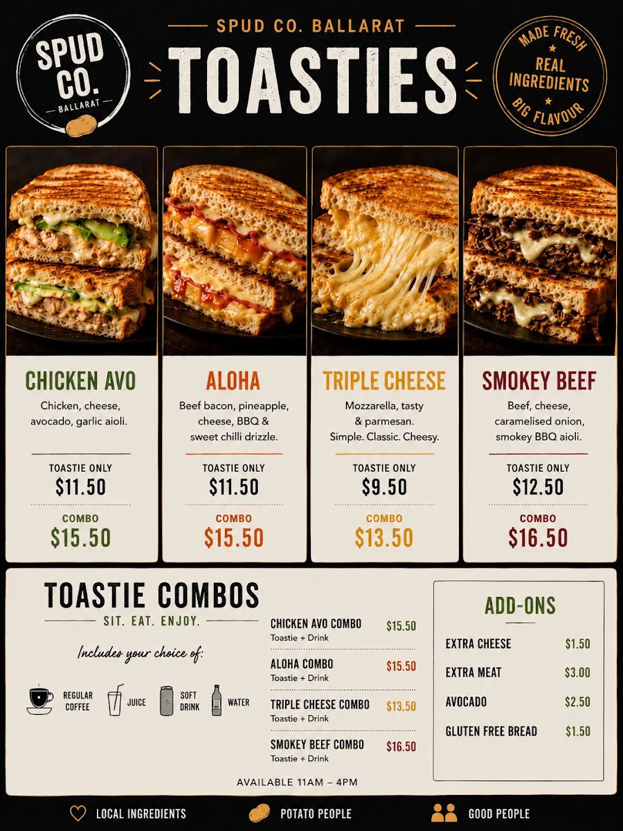 Menu, Spud Co Melbourne CBD (Exhibition Street)