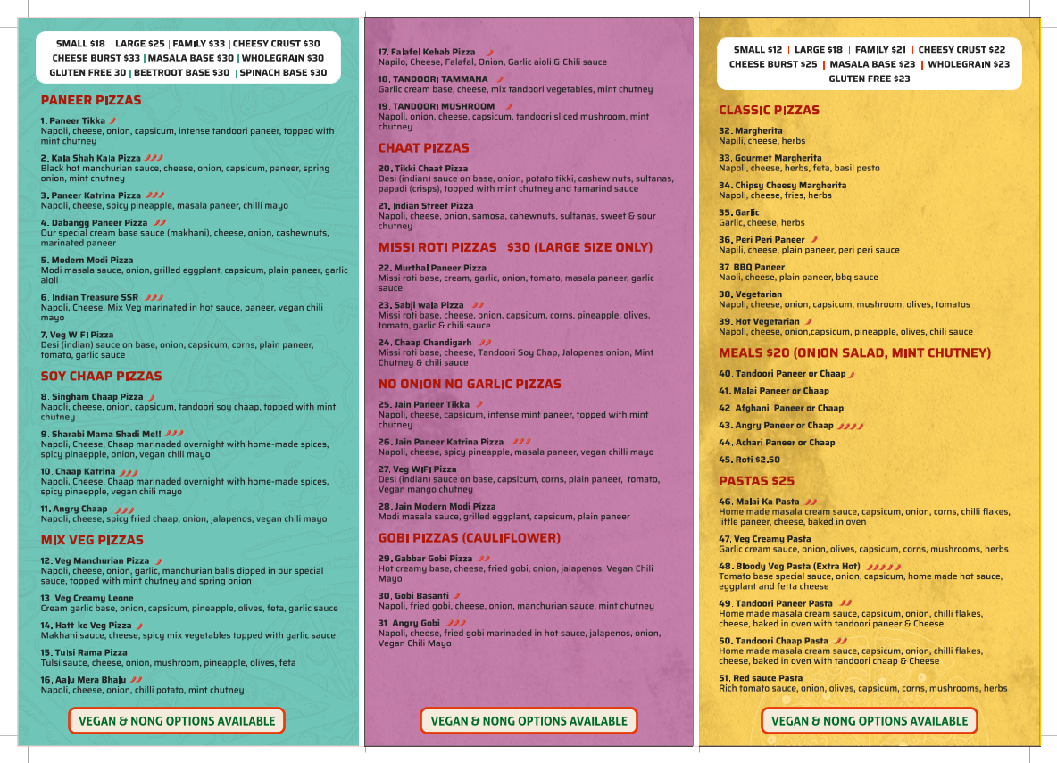 Menu, Pizzatude(Fully Vegetarian)