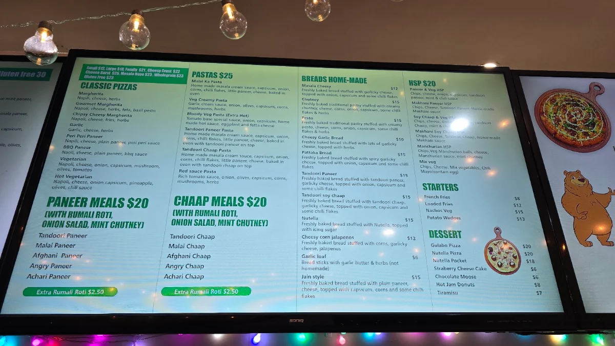 Menu, Pizzatude(Fully Vegetarian)