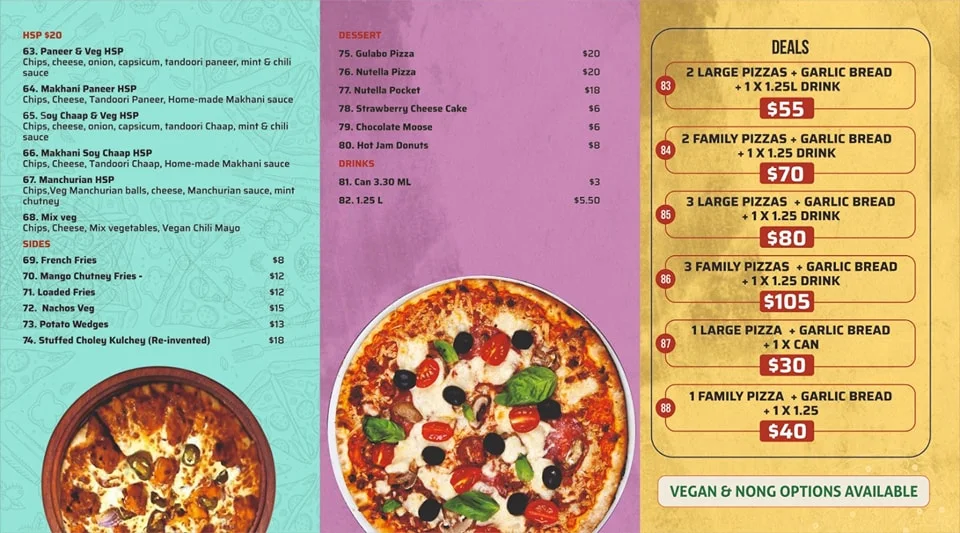 Menu, Pizzatude(Fully Vegetarian)
