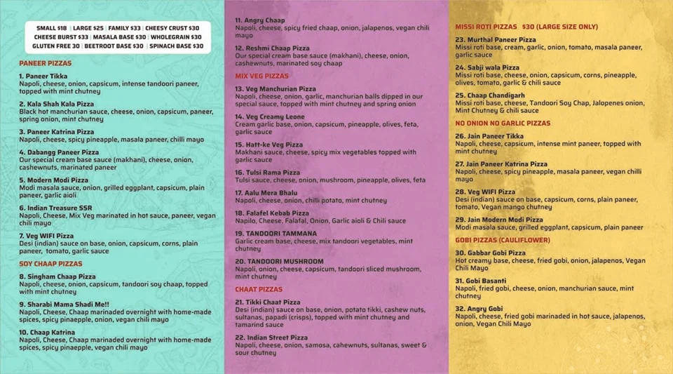 Menu, Pizzatude(Fully Vegetarian)