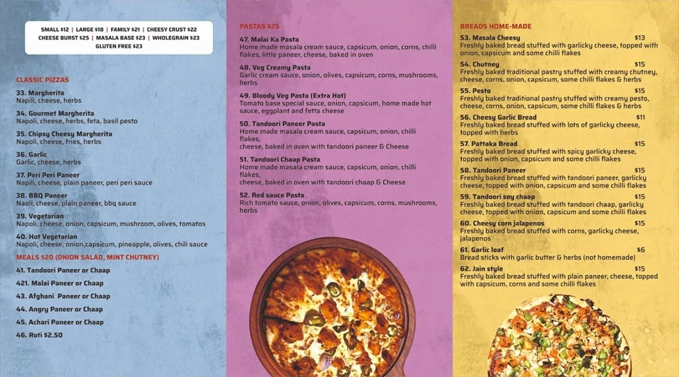 Menu, Pizzatude(Fully Vegetarian)