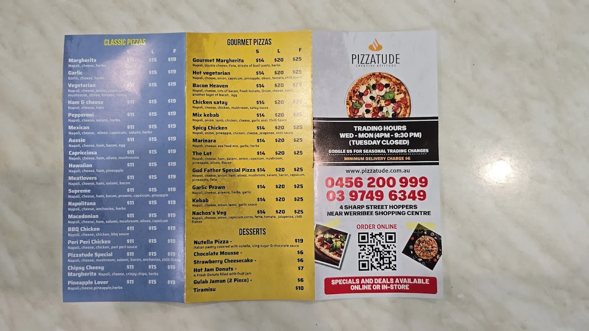 Menu, Pizzatude(Fully Vegetarian)