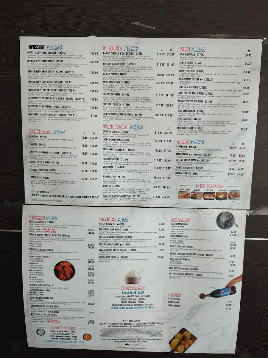 Menu, Domino's Pizza Thornleigh (NSW)