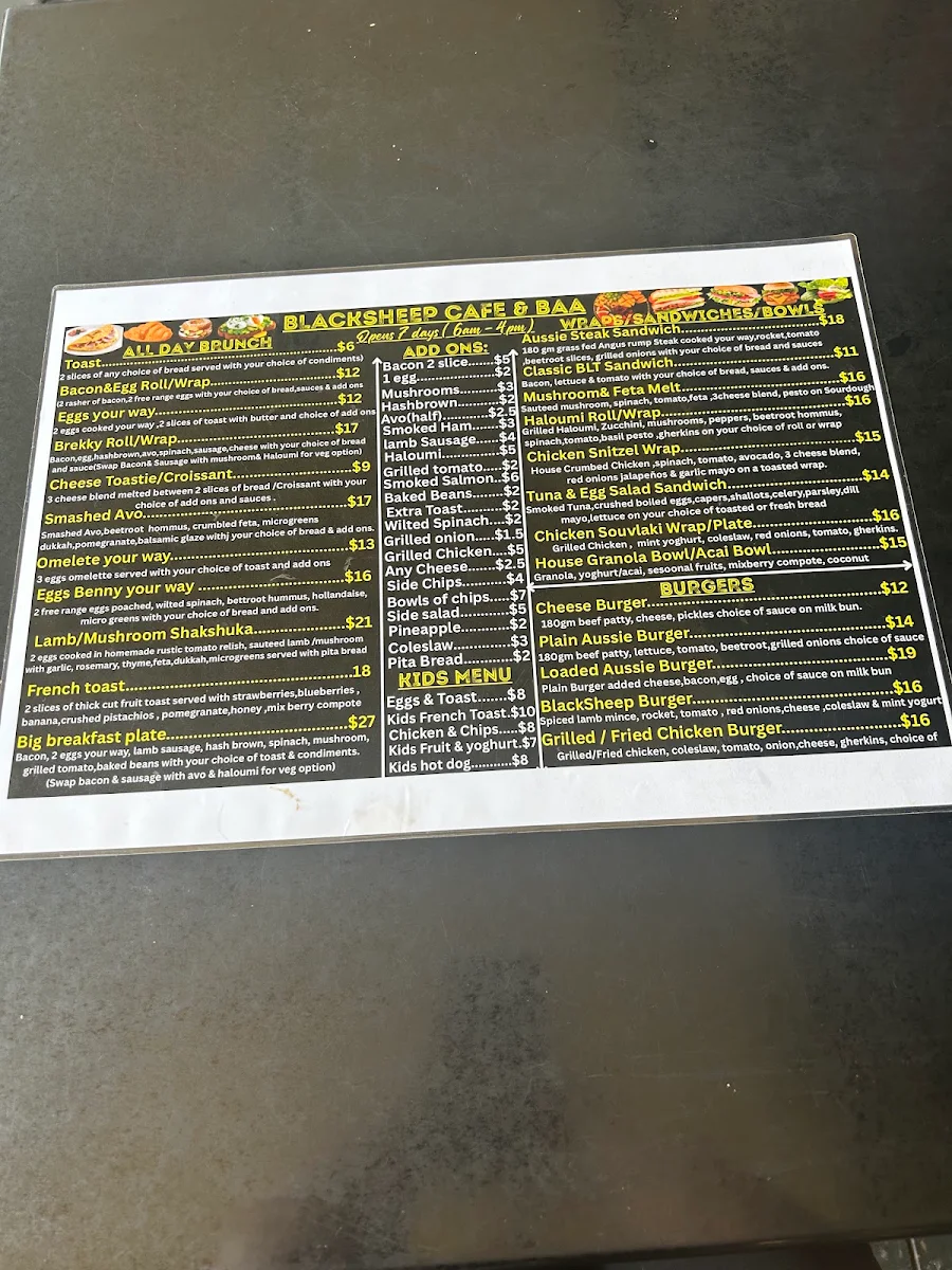 Menu, BLACKSHEEP CAFE&BAA