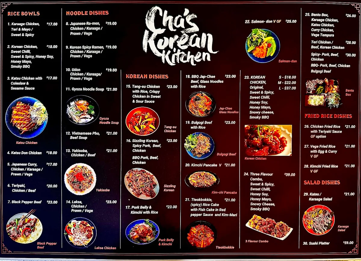 Menu, Cha’s Korean Kitchen