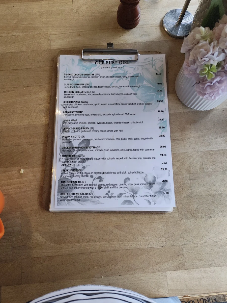 Menu, Our Ruby Girl