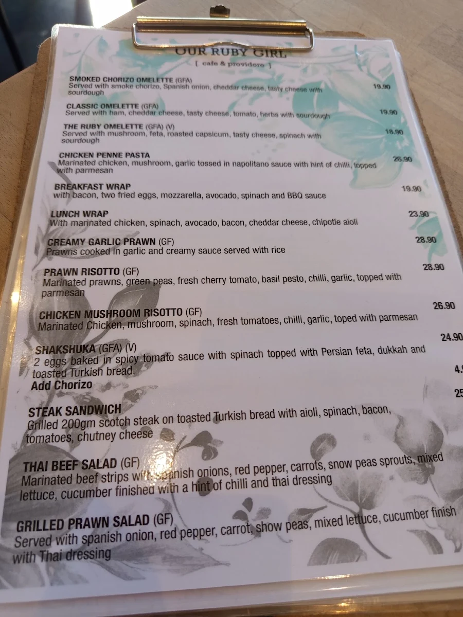Menu, Our Ruby Girl