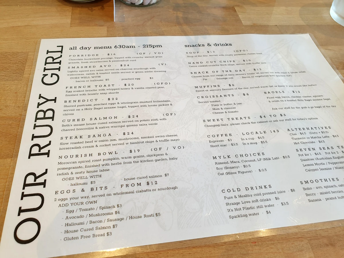 Menu, Our Ruby Girl