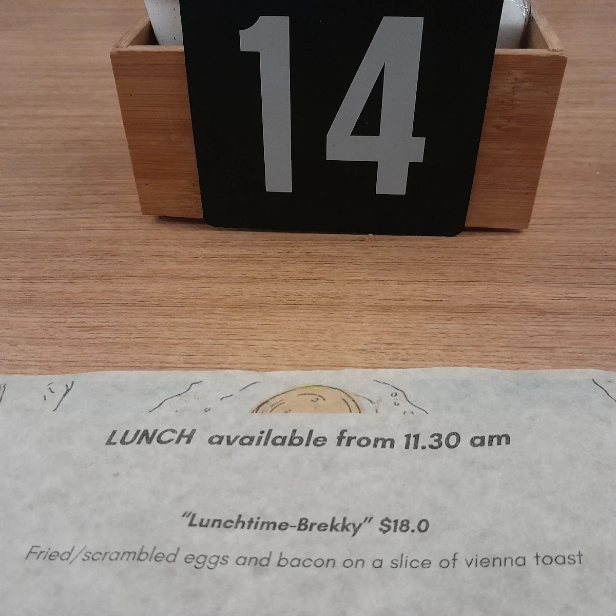 Menu, Tame Cafe