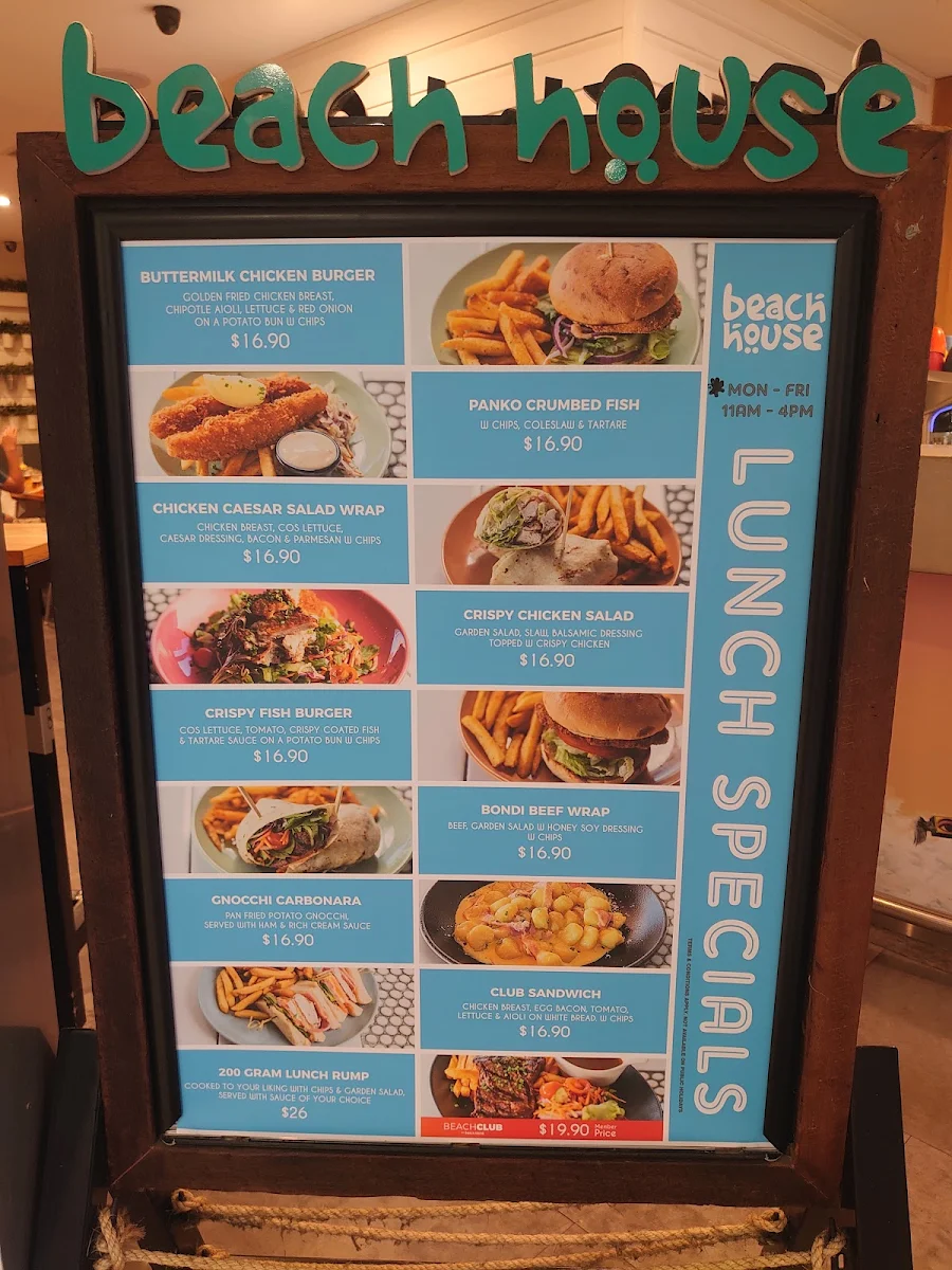 Menu, Beach House Bar & Grill CBD