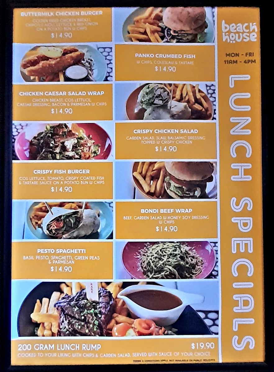 Menu, Beach House Bar & Grill CBD