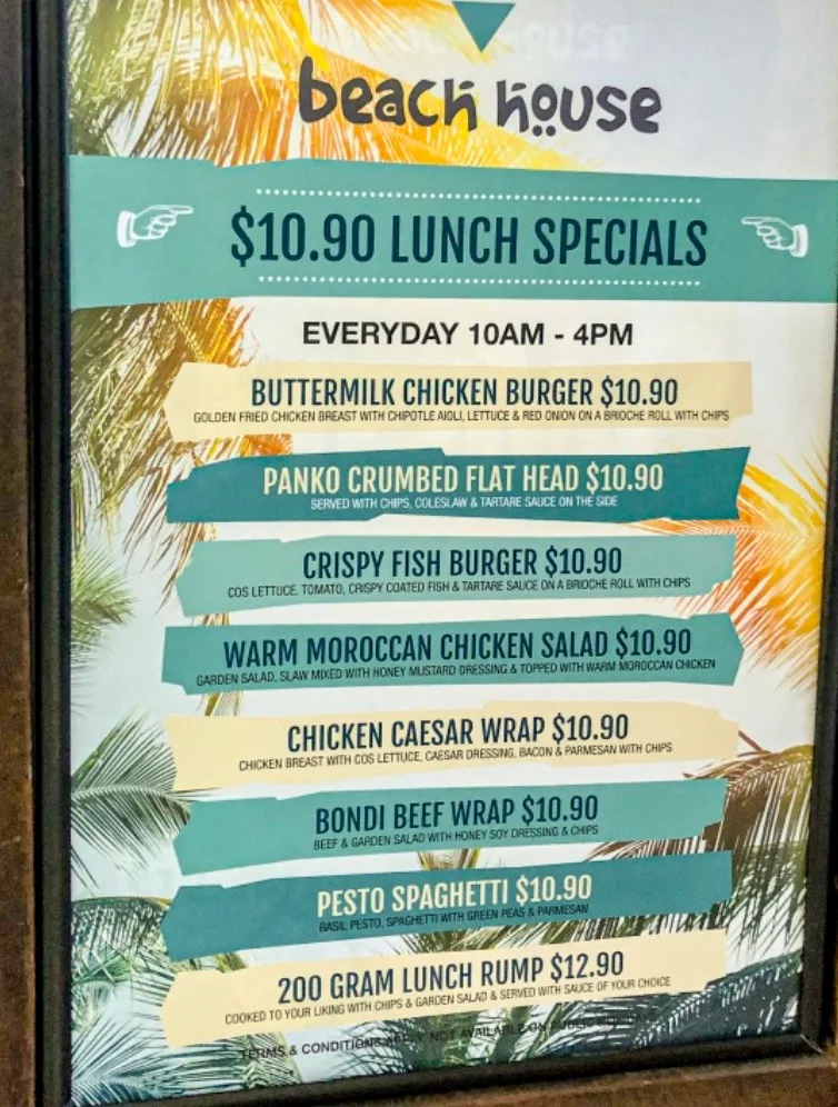 Menu, Beach House Bar & Grill CBD