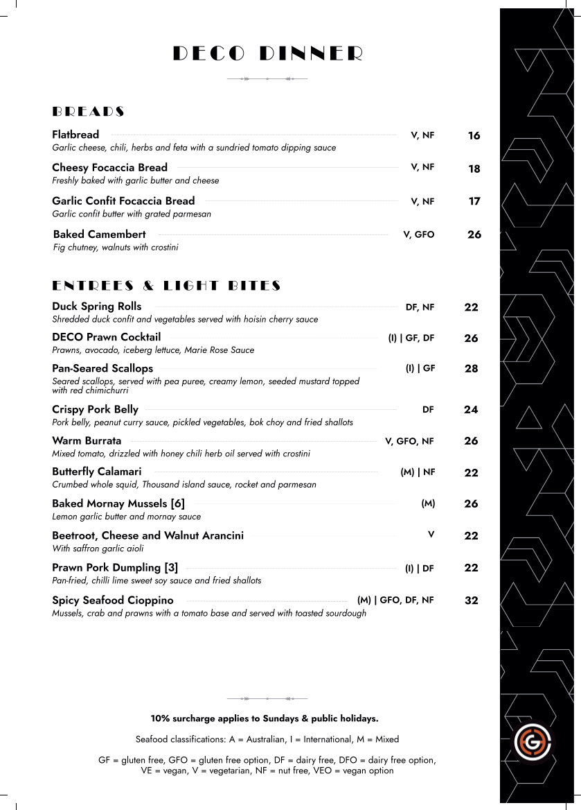 Menu, DECO Wine Bar & Restaurant