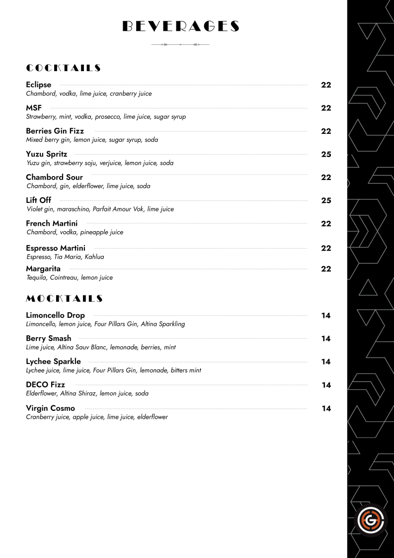 Menu, DECO Wine Bar & Restaurant