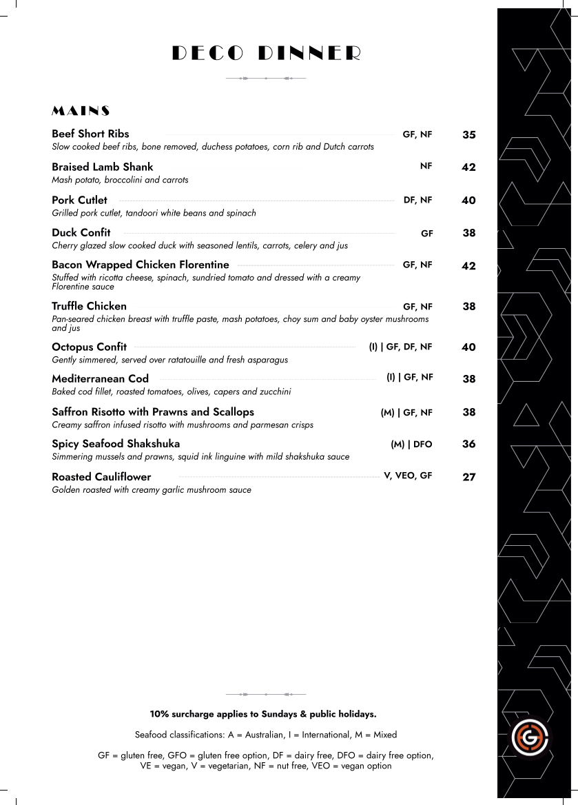 Menu, DECO Wine Bar & Restaurant