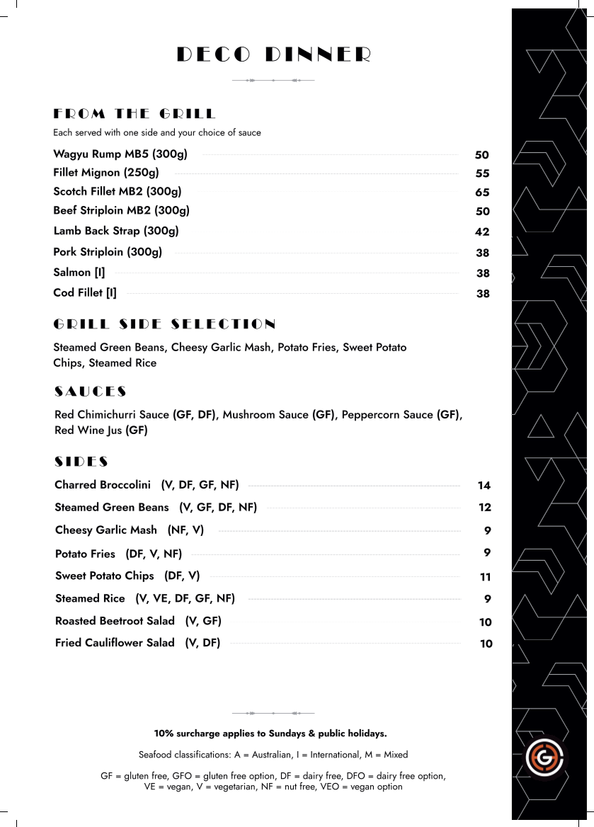 Menu, DECO Wine Bar & Restaurant